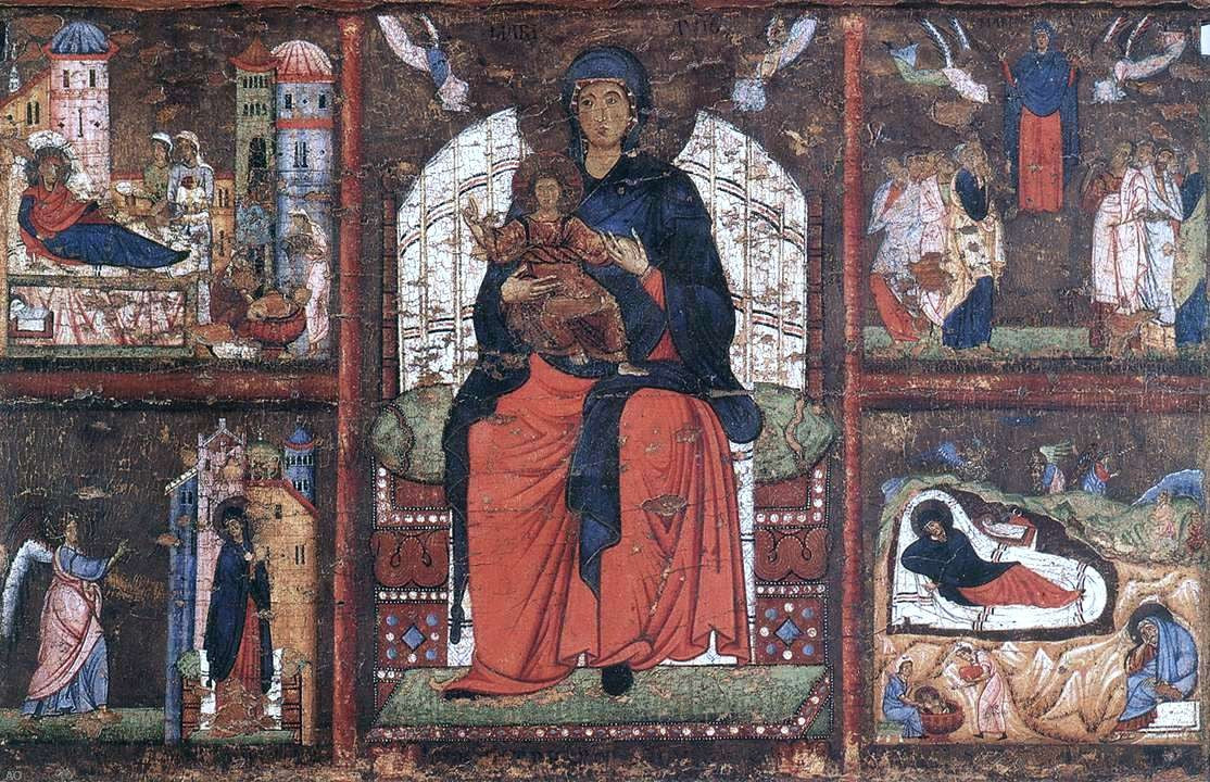 Unknown (4) Masters Virgin and Child Enthroned with Scenes from the Life of the Virgin - Hand Painted Oil Painting