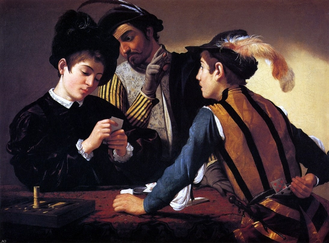 Caravaggio The Cardsharps (I Bari) - Hand Painted Oil Painting