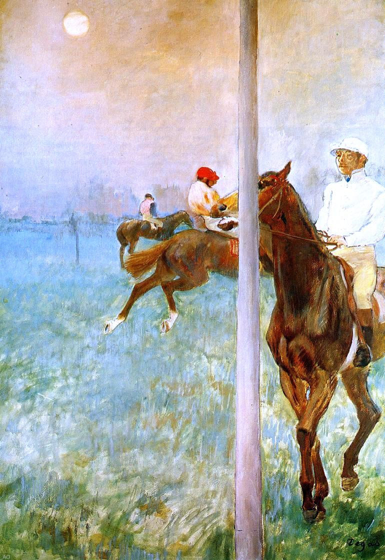 Edgar Degas Jockeys Before the Start with Flagpoll - Hand Painted Oil Painting