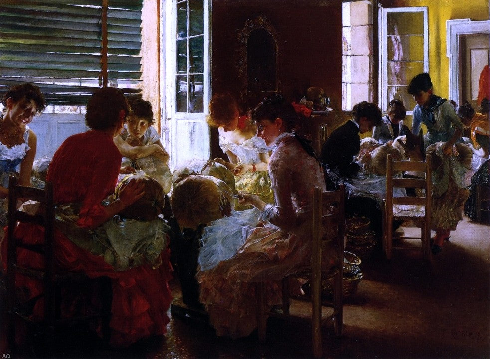 Robert Frederick Blum Venetian Lace Makers (also known as Venetian Lace Workers) - Hand Painted Oil Painting