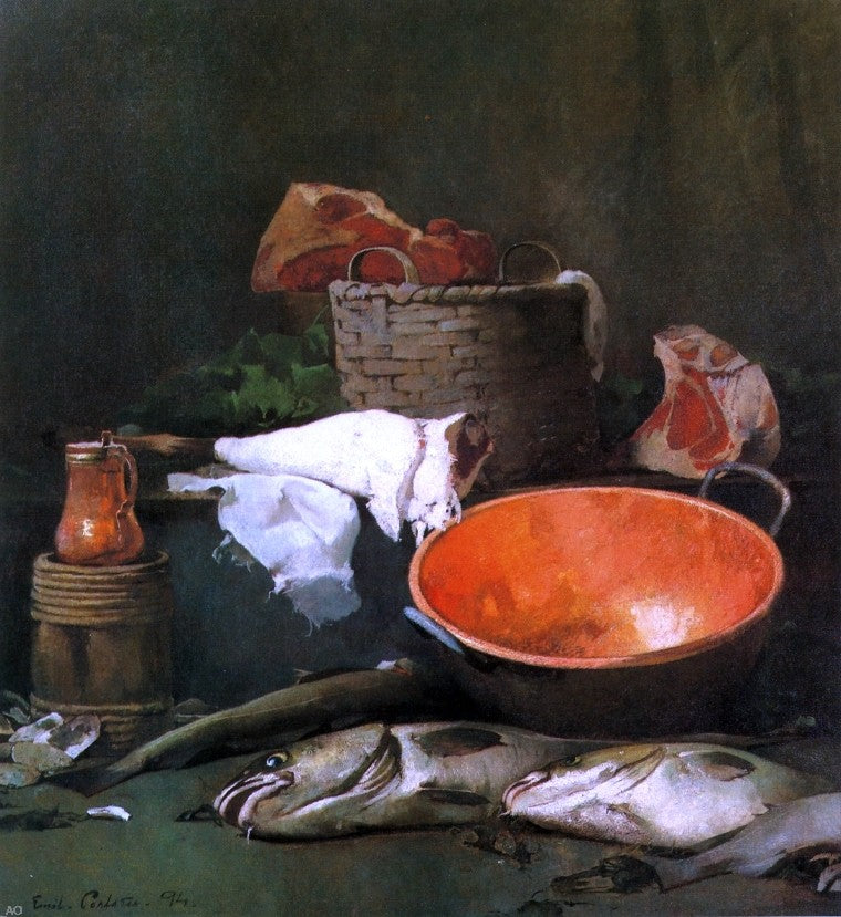 Emil Carlsen Still Life with Fish and Copper Bowl - Hand Painted Oil Painting