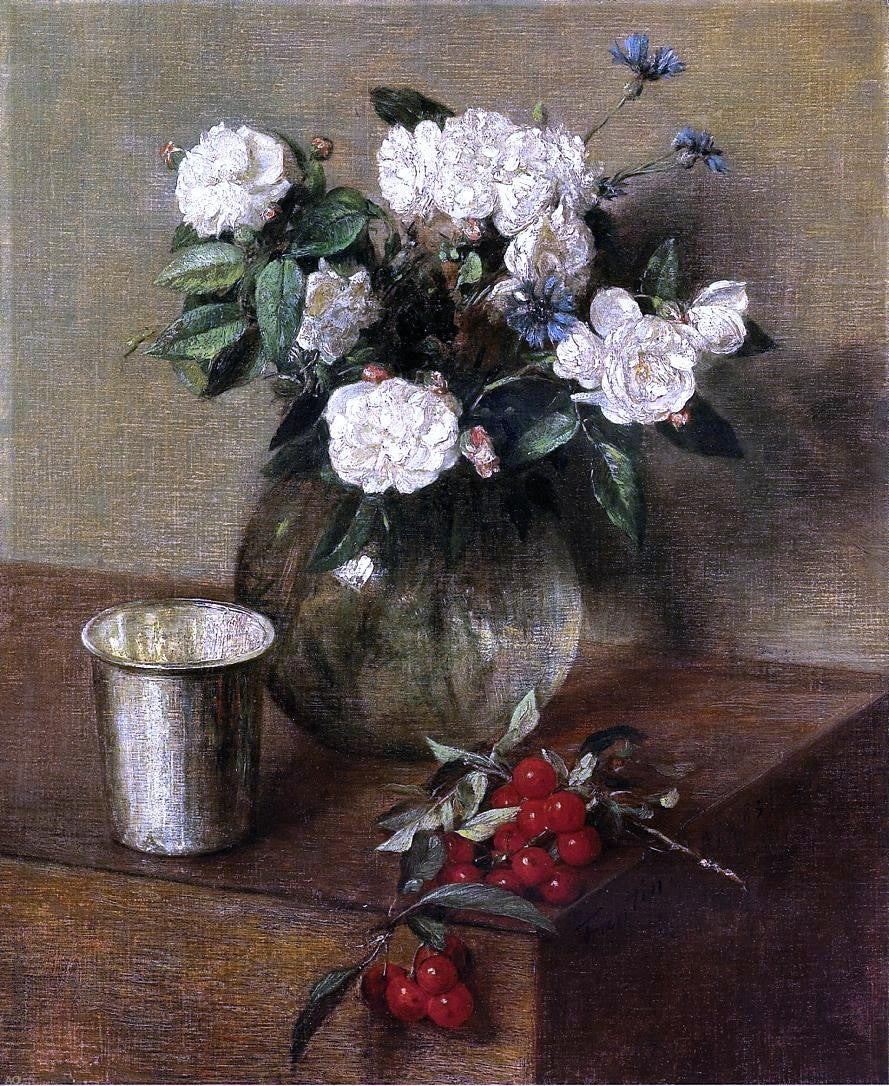 Henri Fantin-Latour White Roses and Cherries - Hand Painted Oil Painting