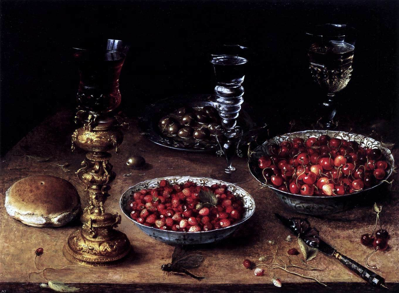 Osias Beert Still-Life with Cherries and Strawberries in China Bowls - Hand Painted Oil Painting