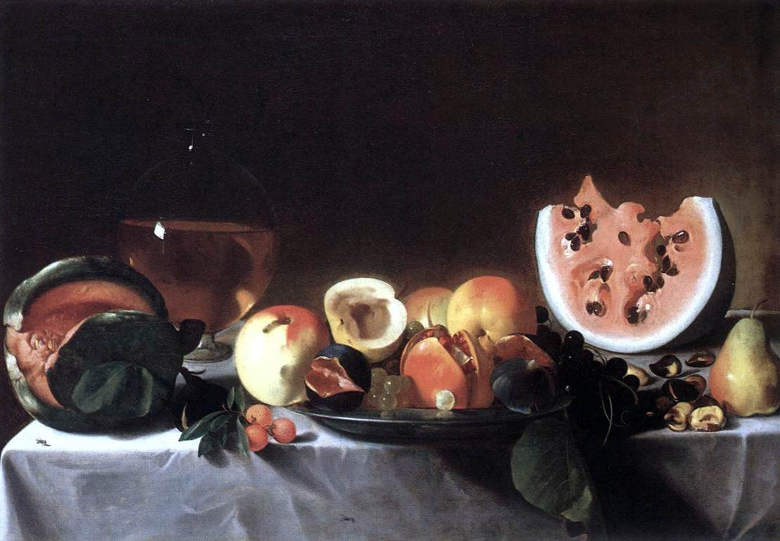 Pensionante Del saraceni Still-Life with Fruit and a Carafe of White Wine - Hand Painted Oil Painting
