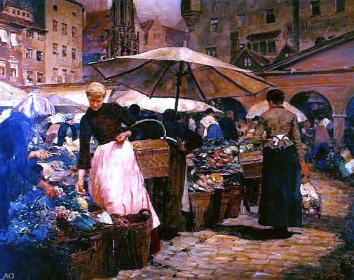 Louis Comfort Tiffany Market Day at Nuremberg - Hand Painted Oil Painting