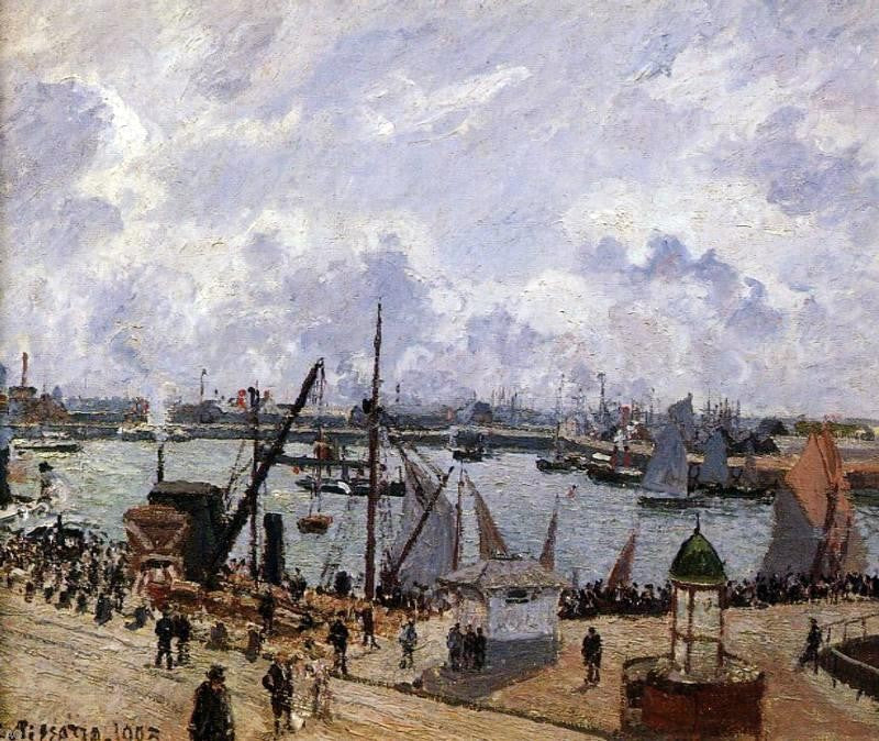 Camille Pissarro The Inner Harbor, Le Havre - Morning Sun, Rising Tide - Hand Painted Oil Painting