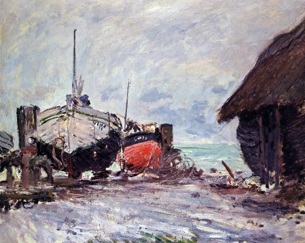Claude Oscar Monet Fishing Boats at Etretat - Hand Painted Oil Painting