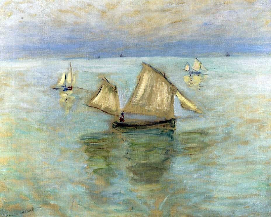 Claude Oscar Monet Fishing Boats at Pourville - Hand Painted Oil Painting