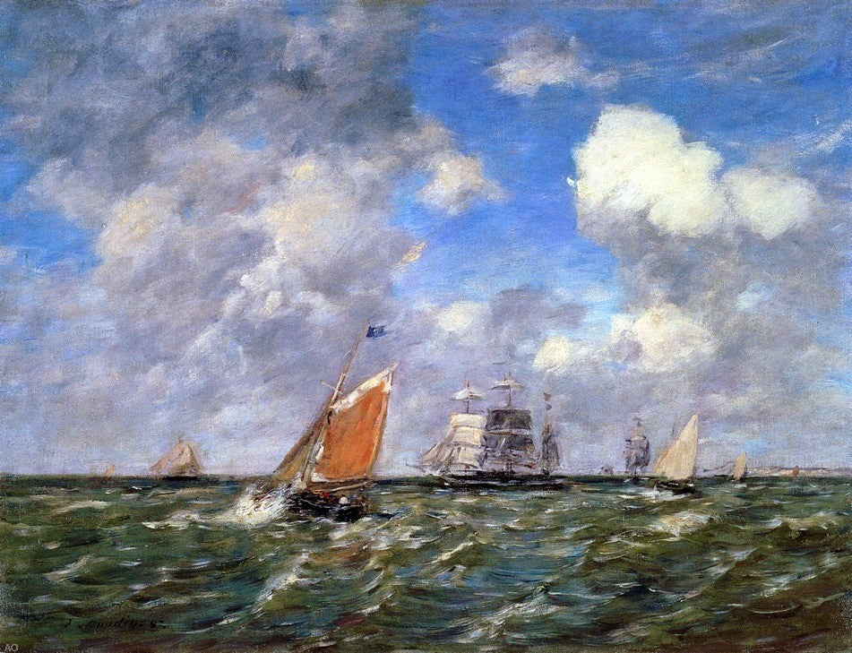 Eugene-Louis Boudin Fishing Boats - Hand Painted Oil Painting