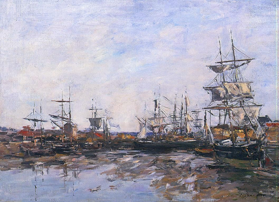 Eugene-Louis Boudin Trouville, the Port at Low Tide - Hand Painted Oil Painting