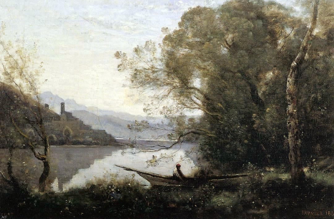Jean-Baptiste-Camille Corot Souvenir of Italy (also known as The Moored Boat) - Hand Painted Oil Painting