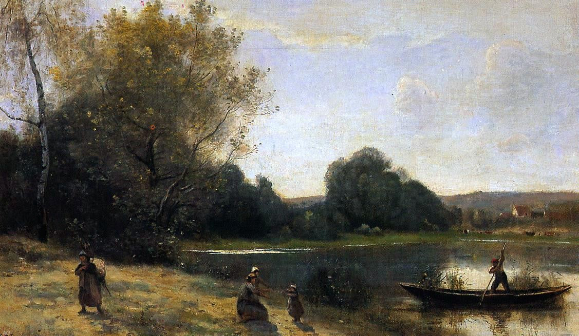 Jean-Baptiste-Camille Corot Ville d'Avray - The Boat Leaving the Shore - Hand Painted Oil Painting