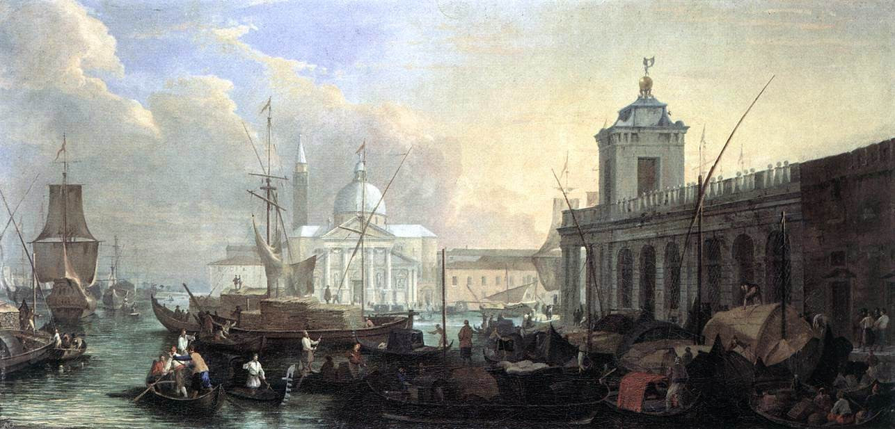 Luca Carlevaris The Sea Custom House with San Giorgio Maggiore - Hand Painted Oil Painting