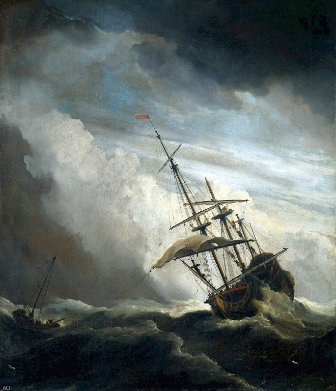 The Younger Willem Van de Velde Ship in High Seas Caught by a Squall - Hand Painted Oil Painting