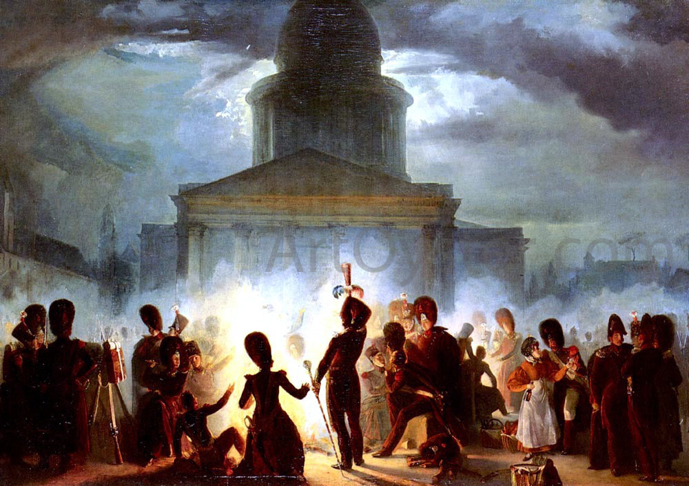 Auguste Raffet A Bivouac In The Place Du Pantheon - Hand Painted Oil Painting
