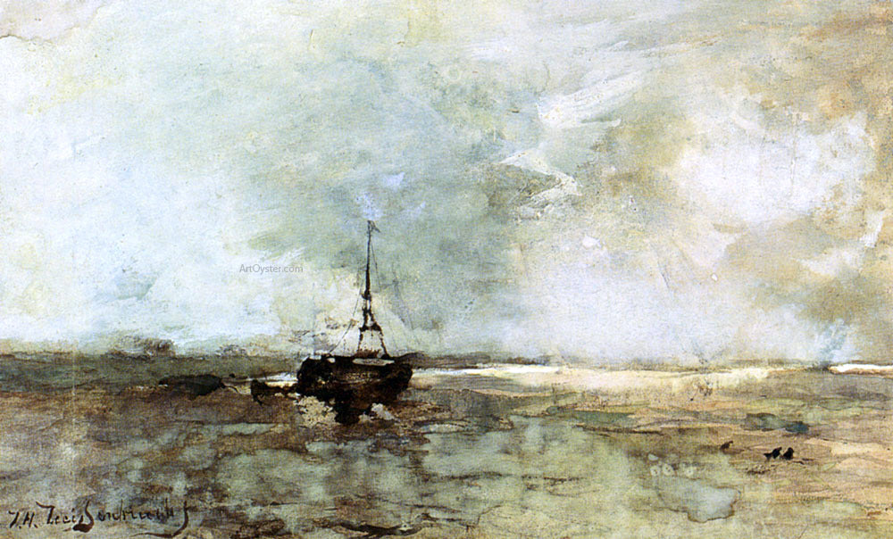 Johann Hendrik Weissenbruch A Bomschuit On The Beach - Hand Painted Oil Painting