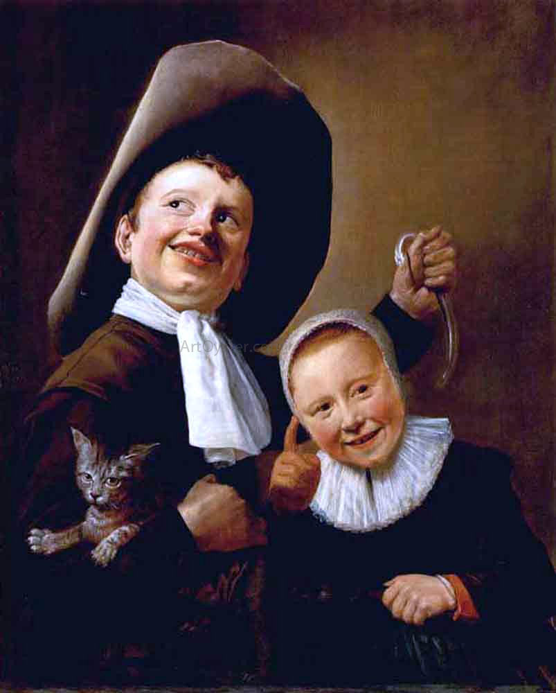 Judith Leyster A Boy and a Girl with a Cat and an Eel - Hand Painted Oil Painting