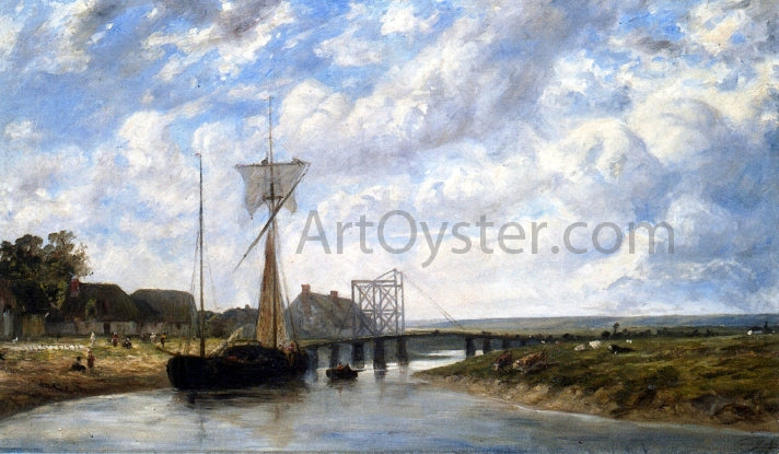 Paul Huet A Bridge over the Touques near Trouville - Hand Painted Oil Painting