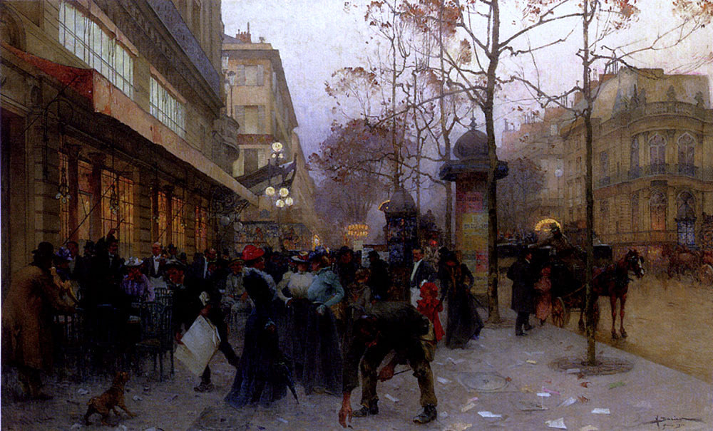 Henri Gaston Darien Busting Street Scene - Hand Painted Oil Painting