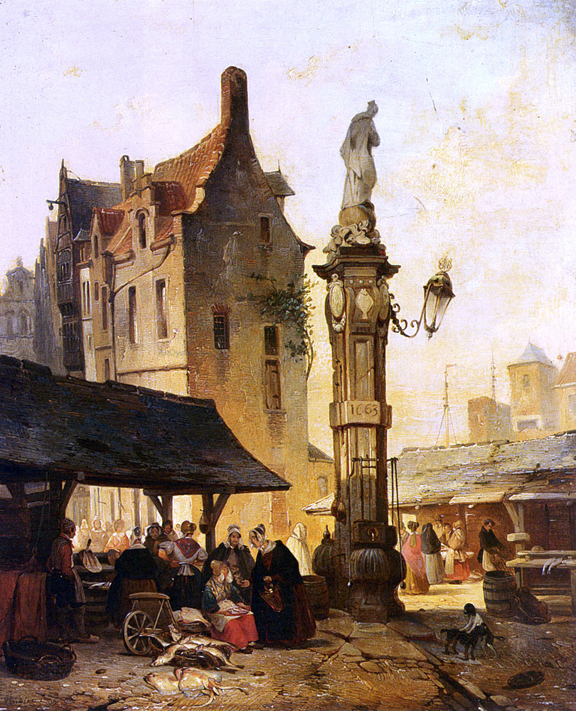 Jan Michael Ruyten Busy Market - Hand Painted Oil Painting