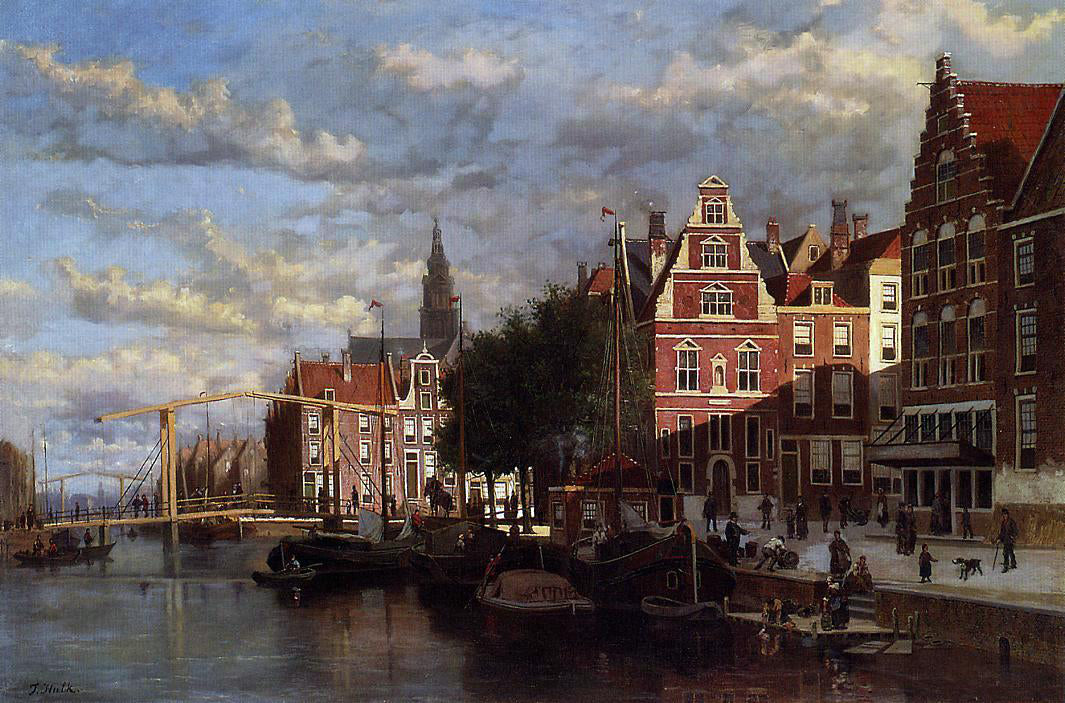 Johannes Frederik Hulk A Canal in Amsterdam - Hand Painted Oil Painting