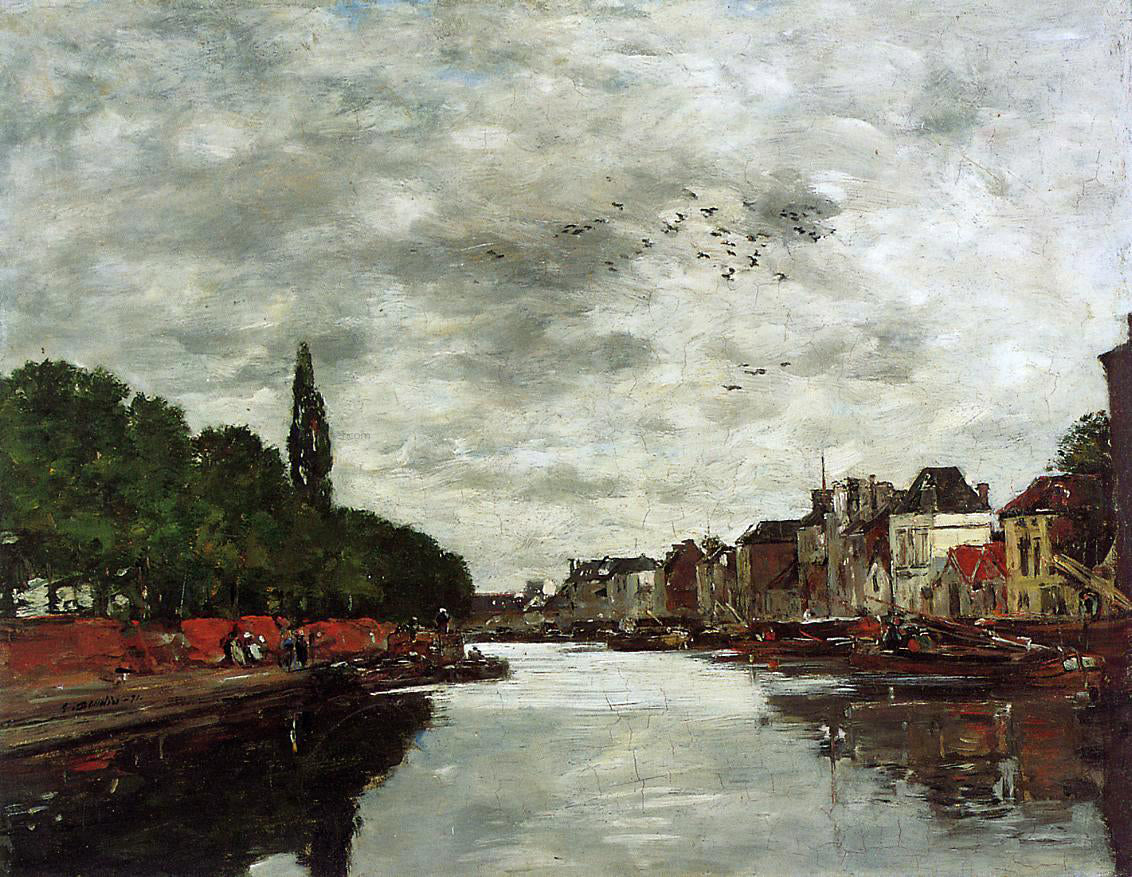Eugene-Louis Boudin Canal near Brussels - Hand Painted Oil Painting