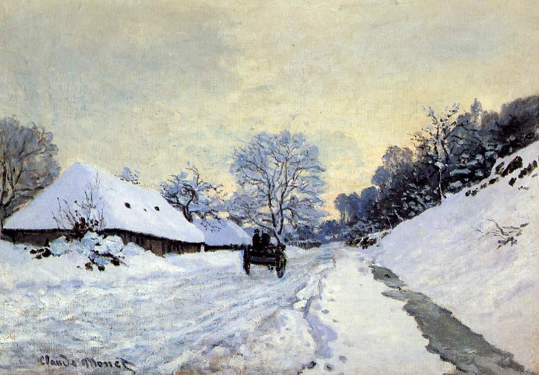 Claude Oscar Monet A Cart on the Snow Covered Road with Saint-Simeon Farm - Hand Painted Oil Painting