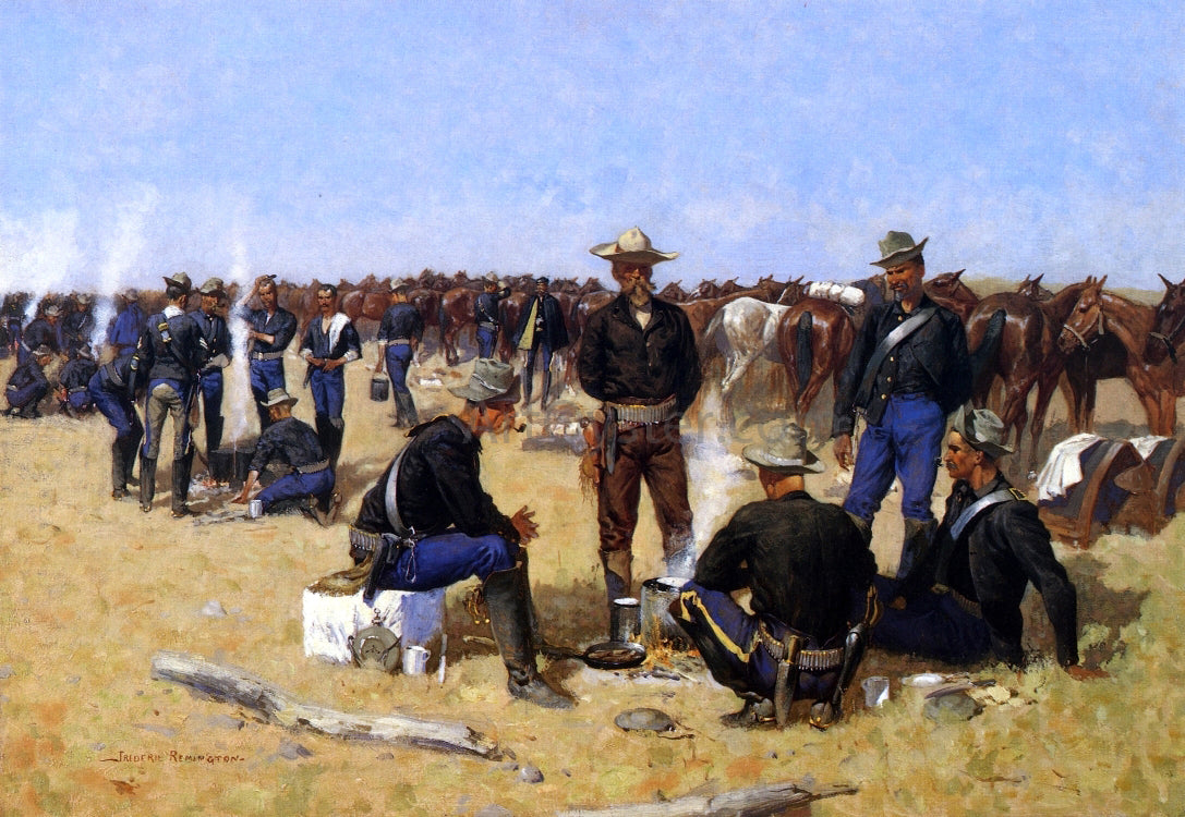 Frederic Remington A Cavalryman's Breakfast on the Plains - Hand Painted Oil Painting