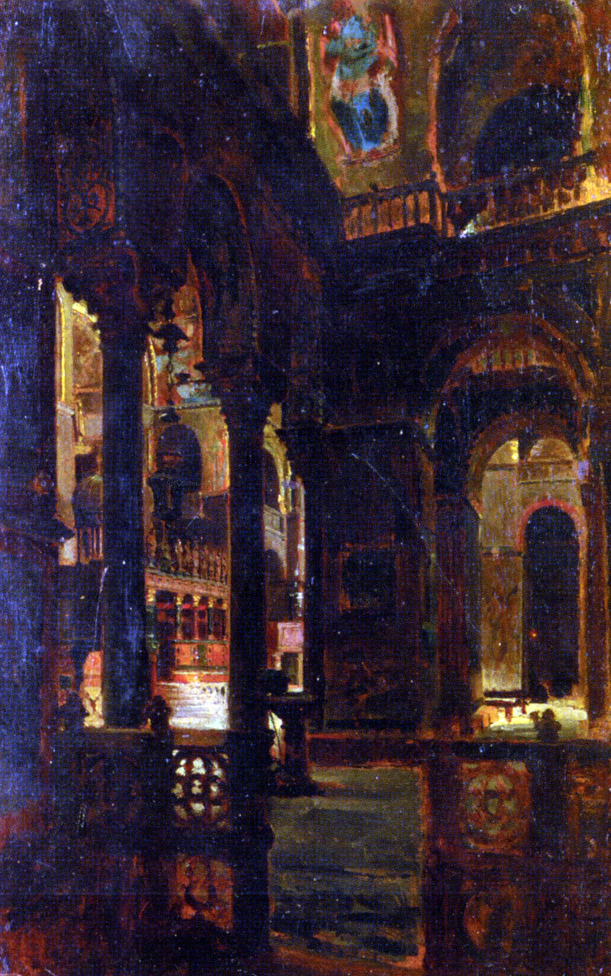 Giacomo Favretto A Church Interior - Hand Painted Oil Painting