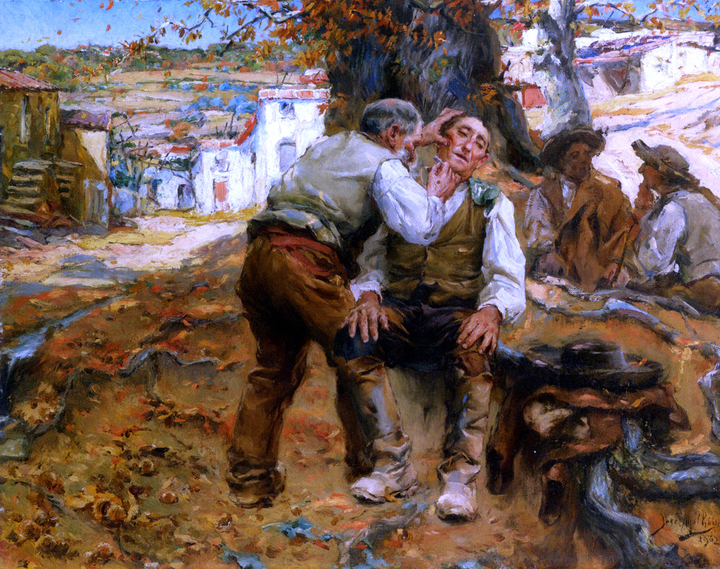 Jose Malhoa A Close Shave - Hand Painted Oil Painting