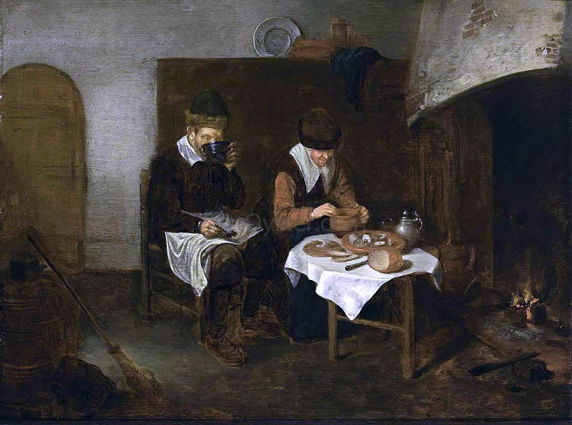 Quiringh Van Brekelenkam Couple Having a Meal before a Fireplace - Hand Painted Oil Painting