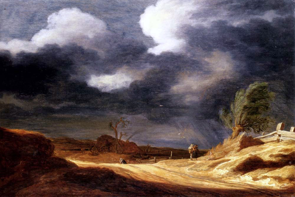 Pieter Molyn A Dune Landscape with Travellers on a Path - Hand Painted Oil Painting