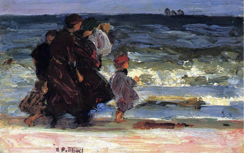Edward Potthast Family at the Beach - Hand Painted Oil Painting