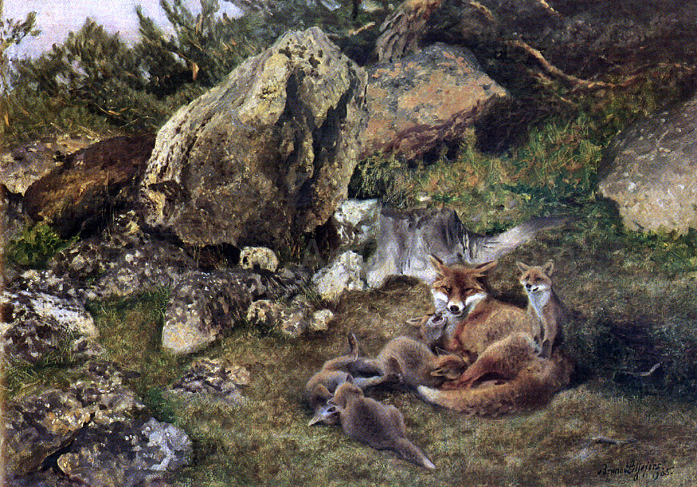 Bruno Liljefors A Family of Foxes - Hand Painted Oil Painting