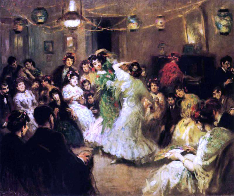 Francis Luis Mora A Family Party, Triana, Sevilla - Hand Painted Oil Painting