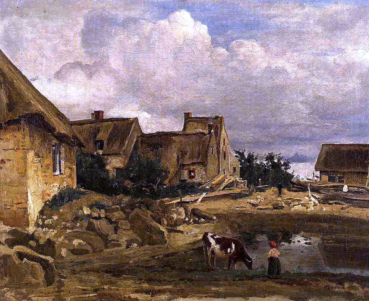 Jean-Baptiste-Camille Corot A Farmyard near Fontainebleau - Hand Painted Oil Painting