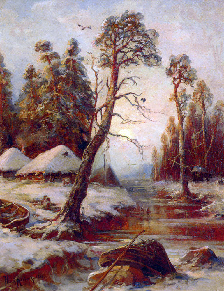 Lulii Lul'evich Klever Fishing Village At Dawn - Hand Painted Oil Painting