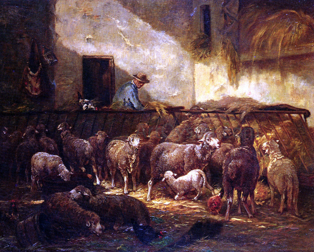 Charles Emile Jacque A Flock Of Sheep In A Barn - Hand Painted Oil Painting