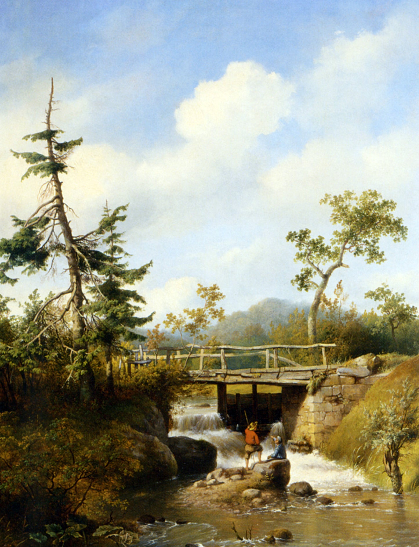 Hendrikus Van den Sande Bakhuyzen Forest View with Figures by a Stream - Hand Painted Oil Painting