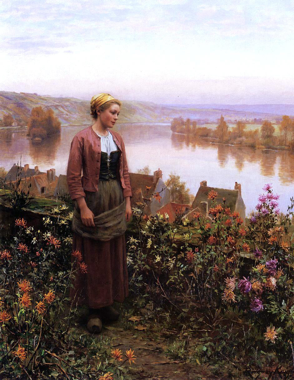 Daniel Ridgway Knight Garden Above the Seine, Rolleboise - Hand Painted Oil Painting