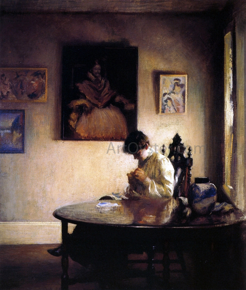 Edmund Tarbell Girl Crocheting - Hand Painted Oil Painting