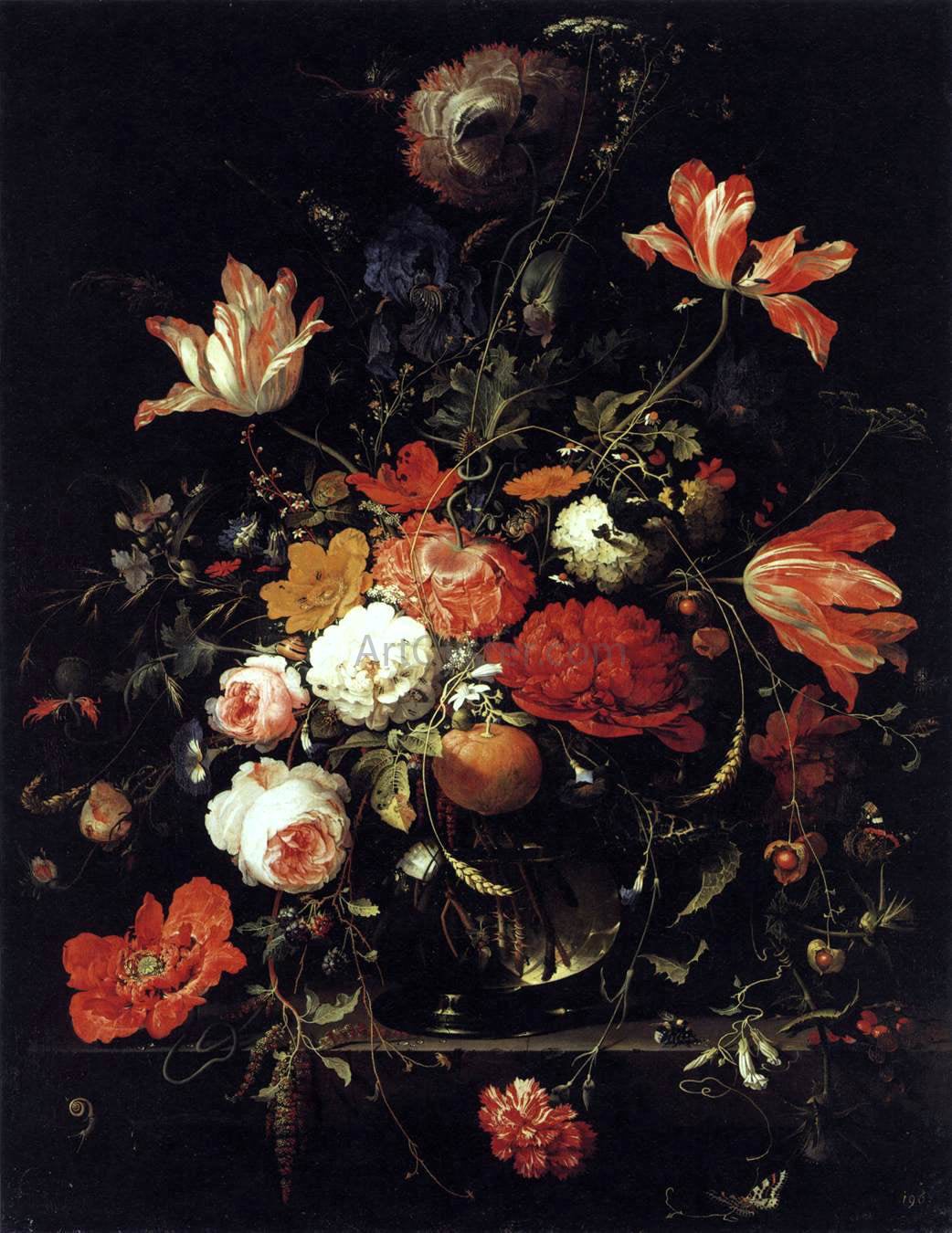  Abraham Mignon A Glass of Flowers and an Orange Twig - Hand Painted Oil Painting