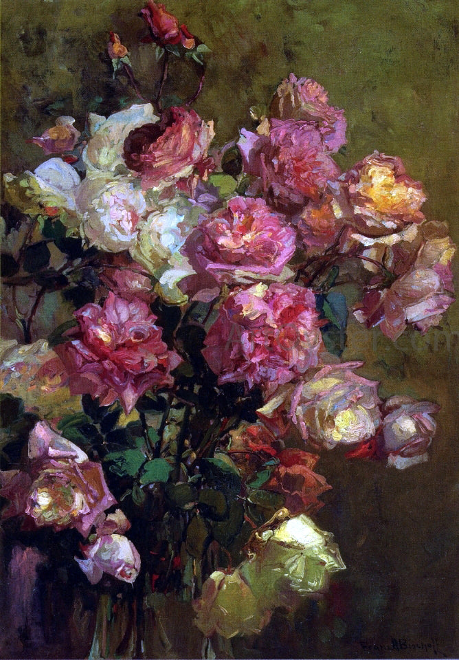  Franz Bischoff A Glass Vase full of Roses - Hand Painted Oil Painting