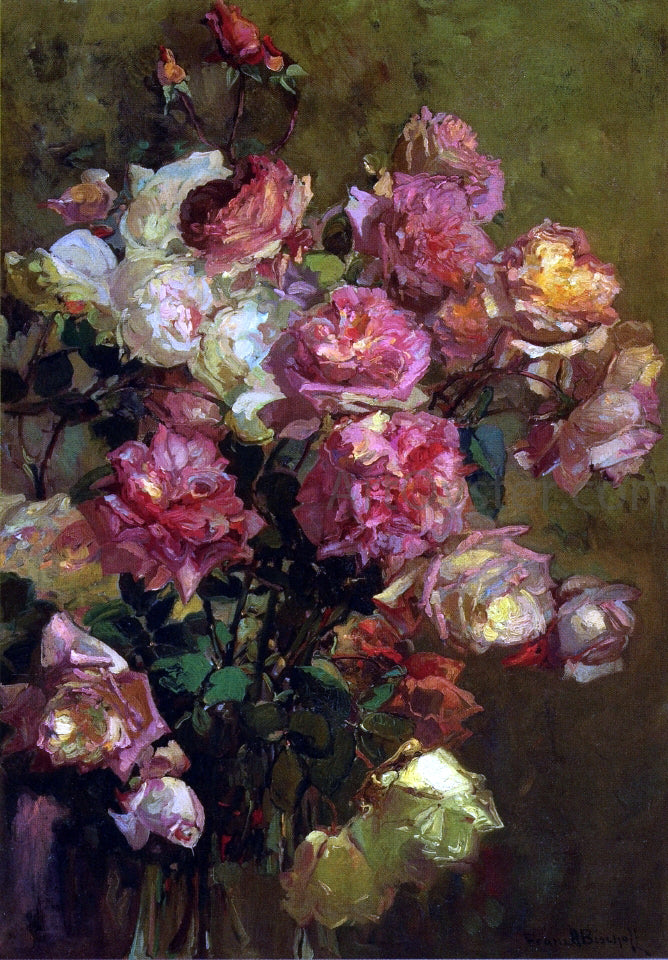 Franz Bischoff A Glass Vase full of Roses - Hand Painted Oil Painting