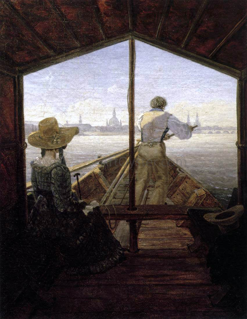 Carl Gustav Carus A Gondola on the Elbe near Dresden - Hand Painted Oil Painting