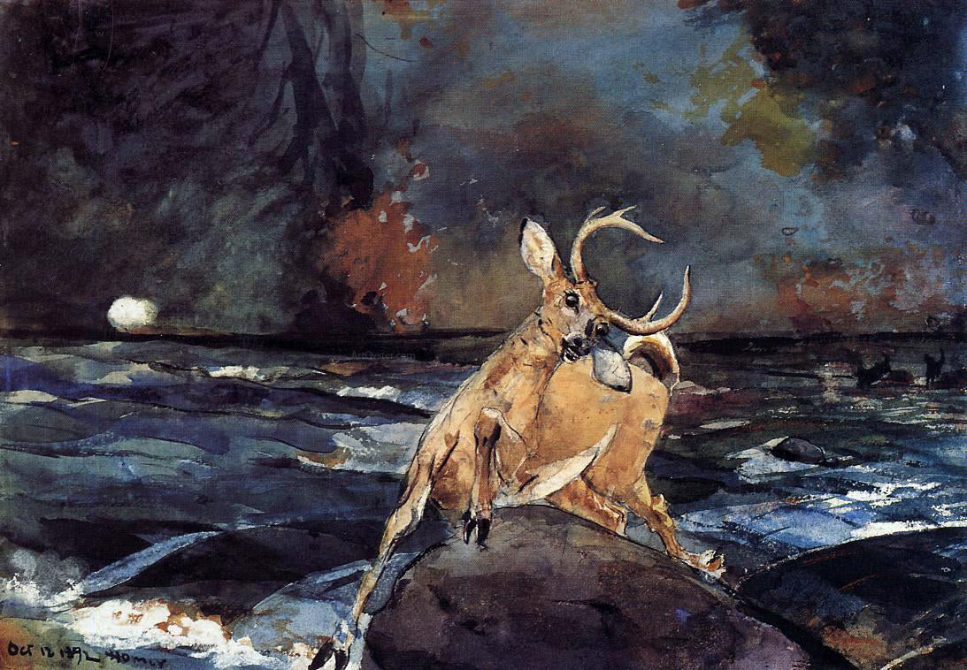  Winslow Homer A Good Shot, Adirondacks - Hand Painted Oil Painting
