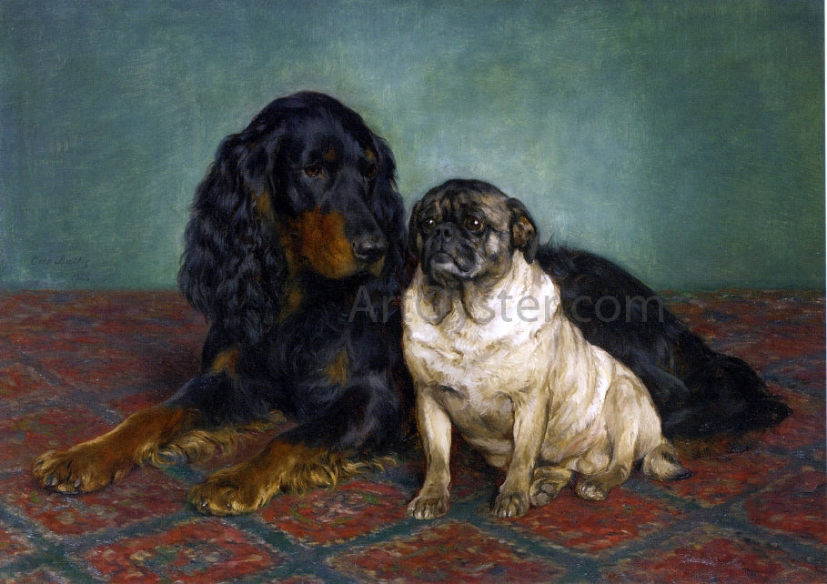 Otto Bache A Gordon Setter and a Pug - Hand Painted Oil Painting