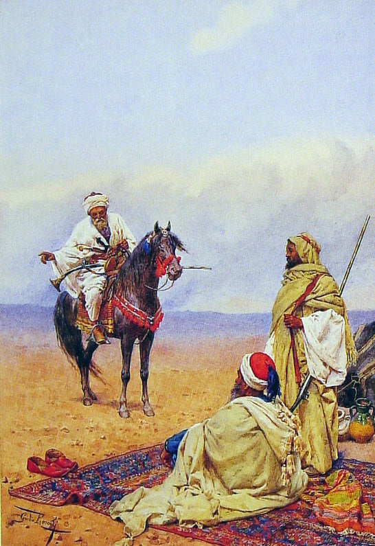 Giulio Rosati A Horseman Stopping at a Bedouin Camp - Hand Painted Oil Painting