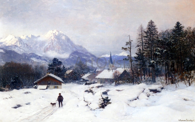 Anders Anderson-Lundby A Hunter in a Winter Landscape - Hand Painted Oil Painting