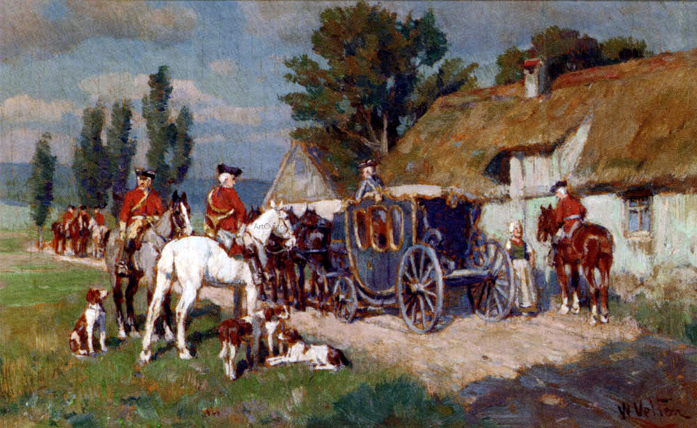Wilhelm Velten A Hunting Party Ready For The Off - Hand Painted Oil Painting